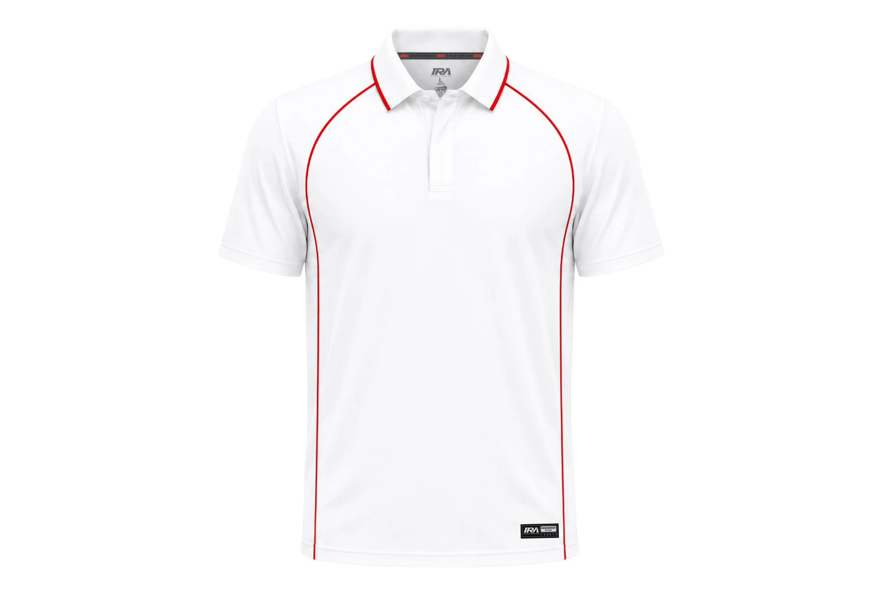 Classic piping white cricket polo, front view