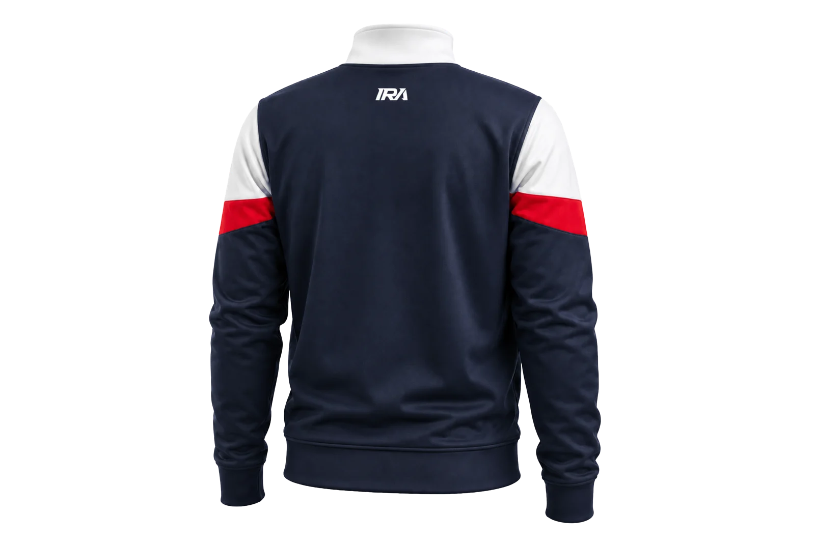 Full zipper jacket with angled chest panel, back view