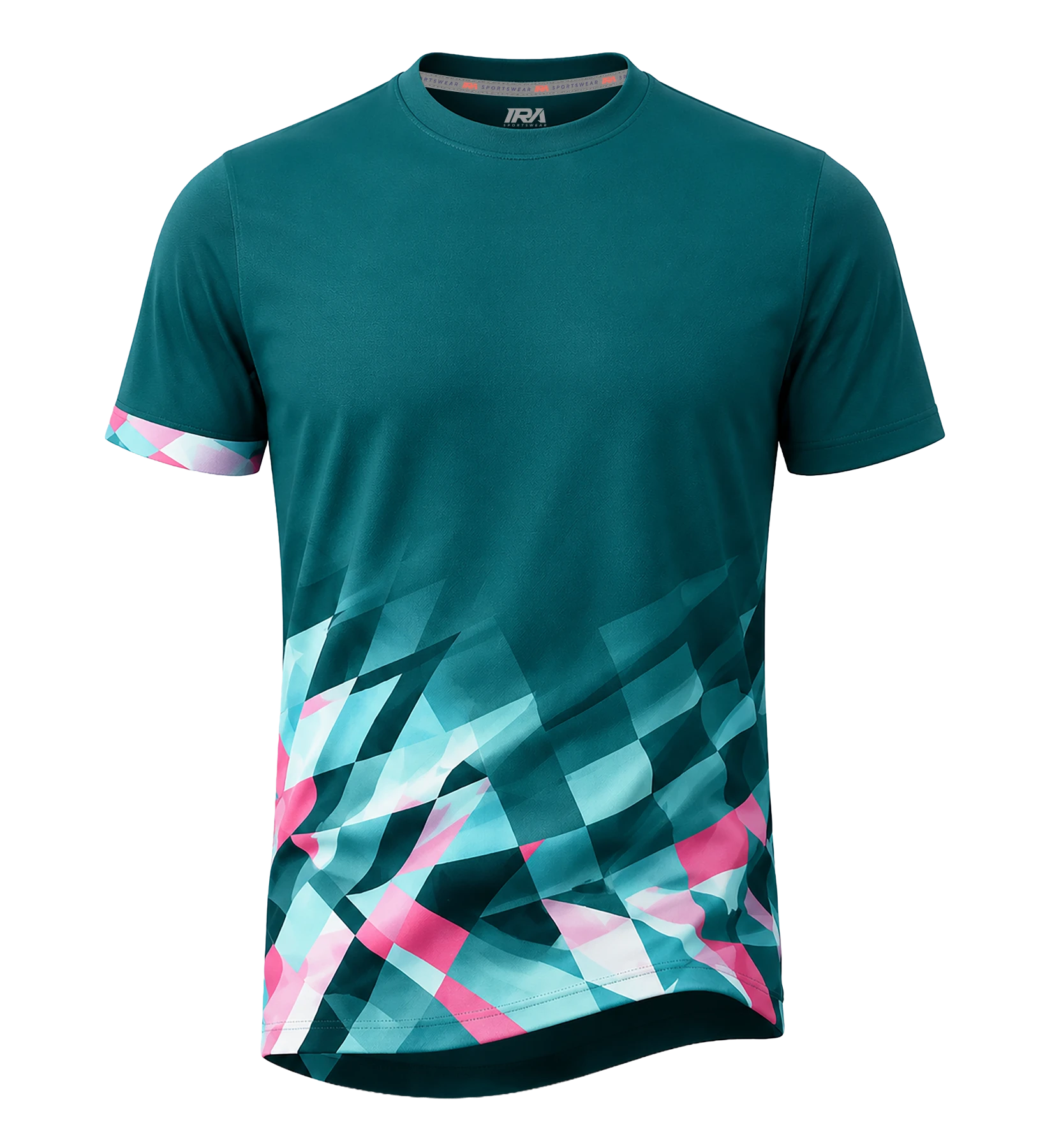 Teal, aqua and pink training jersey, front view